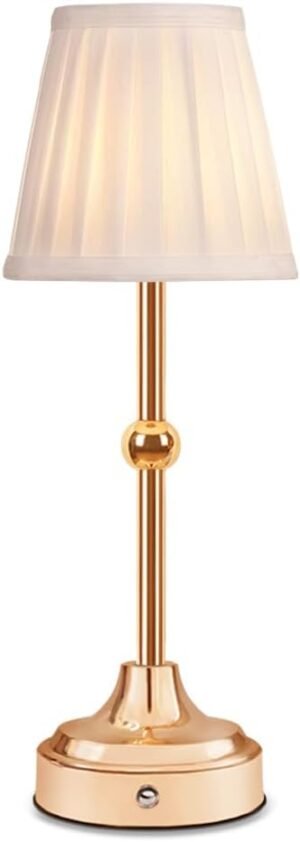 Portable LED Table Lamp, 3-Levels Brightness Metal Desk Lamp, 3 Color Touch Control Rechargeable Lamp, Night Light, Bedside Lamp,Dining Room Lamp(Gold), JDD-001