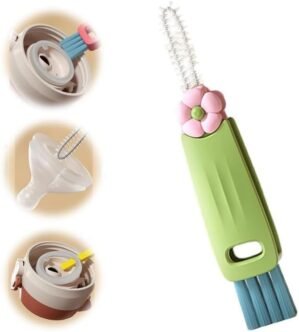 3 in 1 Cup Lid Cleaning Brush, 2024 Multifunctional Crevice Portable Cup Lid Cleaning Brush for Bottle Gap Tight Spaces Cup (B-Green)