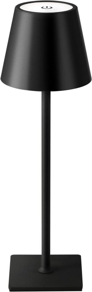KDG Cordless Table Lamp, Portable LED Desk Lamp, 5000mAh Battery Operated, 3 Color Stepless Dimming Up, for Restaurant/Bedroom/Bars/Outdoor Party/Camping/Coffee Shop Atmosphere Night Light(Black)