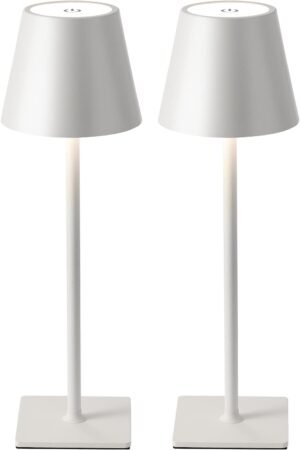 KDG 2 Pack Cordless Table Lamp, Portable LED Desk Lamp, 5000mAh Battery Operated, 3 Color Stepless Dimming Up, for Restaurant/Bedroom/Bars/Outdoor Party/Camping/Coffee Shop Night Light(White)