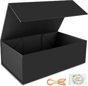 Black Gift Box, 9.5x6x3” Gift boxes for Presents with Lids Magnetic Closure Rectangle Collapsible for Groomsman Proposal Box, Wedding, Christmas, Halloween, Birthday Gift Packging