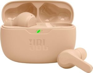 JBL Vibe Beam – True Wireless JBL Deep Bass Sound Earbuds, Bluetooth 5.2, Water & Dust Resistant, Hands-free call with VoiceAware, Up to 32 hours of battery life (Beige)