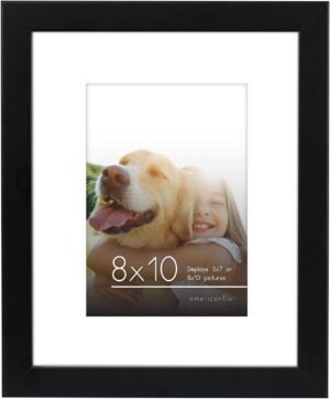 Americanflat 8×10 Picture Frame with Shatter-Resistant Glass – Use as 5×7 Picture Frame with Mat or Display 8×10 Photo Without Mat – Signature Collection – Photo Frames for Tabletop and Wall – Black