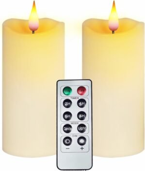 Aignis Indoor Flameless LED Candles Battery Operated with Remote Timer and Unique Double-Color Flame for Home/Wedding/Holiday Decor, Set of 2(D 2.95″ x H 6″)