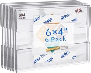 NIUBEE 4×6 inch Wall Mount Acrylic Sign Holder with Double Sided Adhesive Tape for Office, Home, Store, Restaurant, No Drilling – Horizontal (6 Pack)