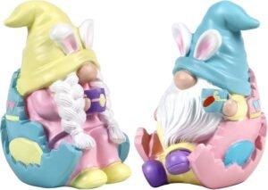 Easter Gnomes Decor 2 PCS Bunny Resin Decorations Spring Tabletop Figurines Indoor Holiday Collectible Statue for Women Men Kids