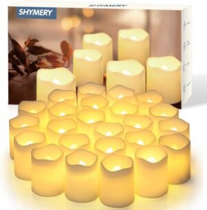 SHYMERY Flameless Votive Candles,Flameless Flickering Electric Fake Candle,24 Pack 200+Hour Battery Operated LED Tea Lights in Warm White for Wedding, Table, Halloween,Christmas Decorations 1.5″X1.7″