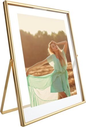 Gold Floating Frame (8×10 inches, Vertical), For Picture 7×9, 6×8, 5×7, Tabletop Shelf Photo Frames, Classy Gift For Mother’s Day, Birthday or Wedding, Home or Office Décor