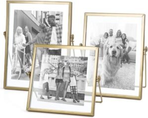 AceList Set of 3 Glass Photo Frame Collection Simple Metal Geometric Picture Frame with Glass Cover Includes 4″” x 4″”, 4″” x 6″”, 5″” x 7″”