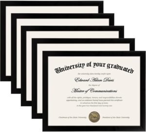 upsimples Certificate Frame with High Definition Glass, 8.5 by 11 Picture Diploma Document Frames for Wall and Tabletop, Black 5 Pack