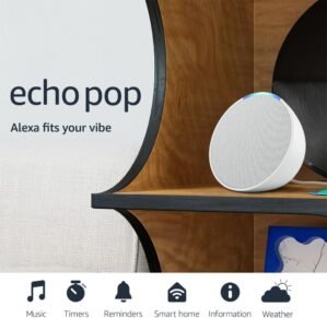 Amazon Echo Pop (newest model), Our smallest Alexa speaker, Fits in any room, Glacier White