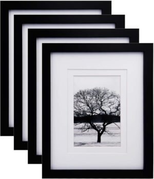 Egofine 8×10 Picture Frames Set of 4, Made of Solid Wood Covered by Plexiglass 4×6 and 5×7 with Mat or 8×10 without Mat, for Table Top Display and Wall Mounting Photo Frame Black