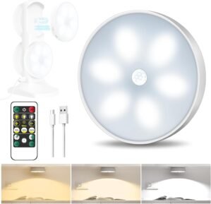 3 Colors Temperatures LED Closet Light Wireless Motion Sensor Puck Light Compatible with Charging Station, USB Rechargeable Battery Operated Puck Light with Remote (1 Pack)