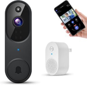 1080P Smart Wireless Video Doorbell Camera with Chime, Night Vision, Real-Time Alerts, AI Human Detection, 2.4G WiFi, Two-Way Talk, Cloud Storage, Battery Rechargeable, Weather-Resistant