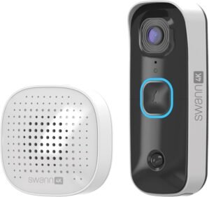 Swann Buddy4K UHD Wireless Video Doorbell & Chime | No Monthly Fee | Ultra-Wide 165° View | Smart Analytics | 2-Way Audio | Night Vision | Easy Installation | Indoor & Outdoor Surveillance | 4KBUDDY