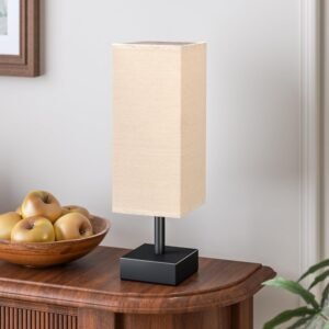 aooshine Linen Black Small Table Lamp – Bedside Lamp for Bedroom, Minimalist Nightstand Lamp with Silver Base, Desk Lamp for Kids Room Dorm