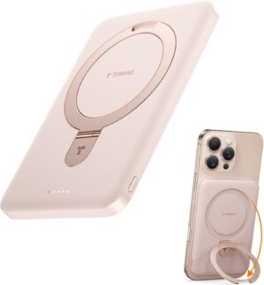 TORRAS 0.45″ Slim Magnetic Portable Charger Power Bank for iPhone 5000 mAh 22.5W PD Fast Charging Wireless Battery Pack O Stand Compatible with Magsafe, i Phone 16 Pro Max, Pro,15,14,13,12, Rose Gold