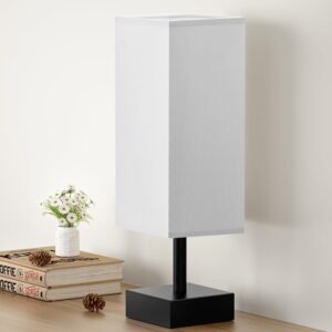 aooshine Gray Small Table Lamp – Bedside Lamp for Bedroom, Minimalist Nightstand Lamp with Silver Base, Desk Lamp for Kids Room Dorm