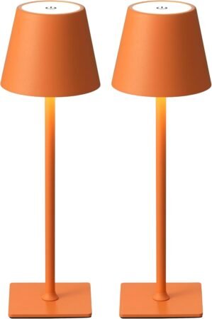 KDG 2 Pack Cordless Table Lamp,Portable LED Desk Lamp, 5000mAh Battery Operated, 3 Color Stepless Dimming Up, for Restaurant/Bedroom/Bars/Outdoor Party/Camping/Coffee Shop Night Light(Orange)