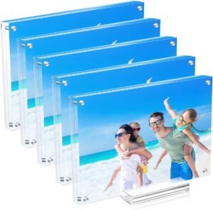 5 Pack Acrylic Picture Frame 5×7 Clear Double Sided Magnetic Photo Frame – Frameless Baby Friend Family Picture Desktop Display with Support Stand and Gift Boxes