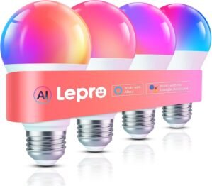 Lepro B1 AI Smart Light Bulbs – WiFi & Bluetooth RGBWW Color Changing LED Bulb Compatible with Alexa & Google Assistant, AI Generated Lighting, AI Voice Control, Music Sync, 2.4GHz Only, 4 Packs