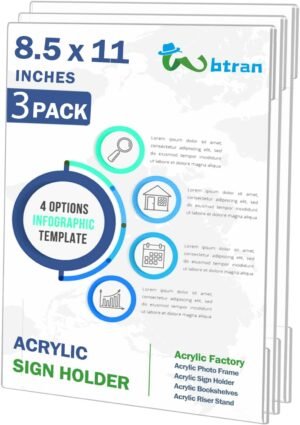 Acrylic Sign Holder 8.5 x 11 Wall Mount, 8.5 X 11 inch Wall Mount Clear Plastic Paper Sign Display with Tape, No Drilling Acrylic Wall Frame for Office, Home, Store, Restaurant (3 Pack)