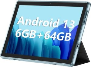 Android Tablet, 10.1 inch Android 13 Tablets 6GB RAM 64GB ROM 1TB Expand, 1280×800 IPS HD Touchscreen,6000mAh Battery, Bluetooth, Dual Camera, GMS, WiFi (Blue)