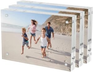 AITEE 4×6 Acrylic Picture Frames 3 Pack, 20% Thicker Block, Clear Picture Frames Freestanding Double Sided Magnetic Acrylic Lucite Frameless Transparent Square Frame Gift for Desktop Display
