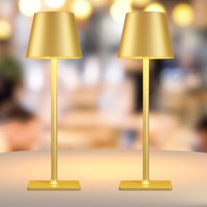 2 Pack Gold Rechargeable Table Lamps,Cordless Lamp with 6000mAh Battery Operated,Wireless Lamp for Restaurant Home Dinner Dining Kitchen Outdoor Patio,Waterproof & Portable