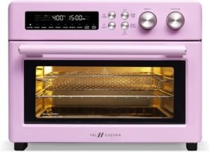 Retro Style Infrared Heating Air Fryer Toaster Oven, Extra Large Countertop Convection Oven 10-in-1 Combo, 6-Slice Toast, Enamel Baking Pan Easy Clean with Recipe Book, Classic Pink Color