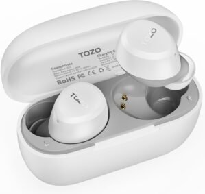 TOZO A1 2025 New Upgraded Wireless Earbuds, Bluetooth 5.3 in Ear Headphones Light Weight, Support APP EQ Setting, Stereo Sound Headset Longer Playback with Charging Case Waterproof, White