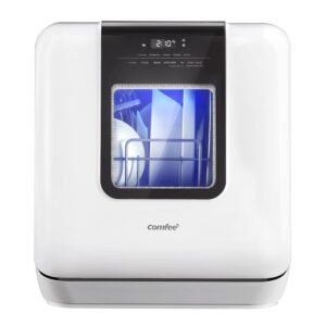 COMFEE’ Countertop Dishwasher, Portable Dishwasher with 6L Built-in Water Tank, Mini Dishwasher with More Space Inside, 7 Programs, UV Hygiene& Auto Door Open, for Apartments, Dorms& RVs, White