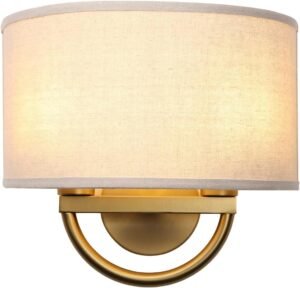 Industrial 2-Lights Wall Sconce Fixtures with Linen Fabric Shade, Double Wall Light Lamps Decor for Hallway Bedroom Living Room Bathroom Stairway