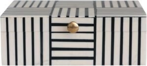 Bloomingville Modern Resin Striped Block Pattern and Gold Clasp, Black and White Box