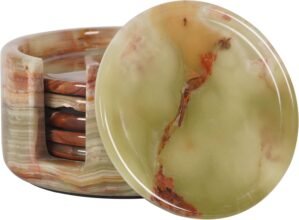 Radicaln Marble Coasters for Drinks 3.5″ Inches Green Onyx Handmade Round Coaster Set Office Coasters Set – Kitchen Caddy Drinkware – Modern Style Coaster for Table Décor