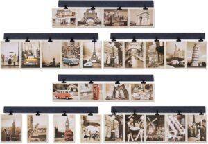 6 Picture Frames Collage Wall Decor With 30 Clips, Wood Photo Frame, No Drilling Required, Adhesive Stickers, Easy to Install, Black.