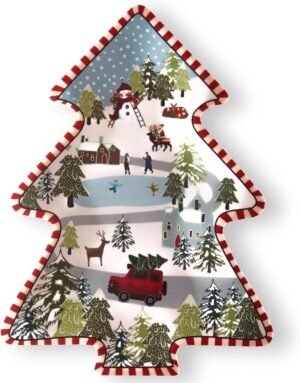 Christmas Tree Melamine Tray – Santa & Snowman Pattern | Ideal for Holiday Treats, Candy, and Feasts | Festive Tableware for Christmas Parties (1 Pack)