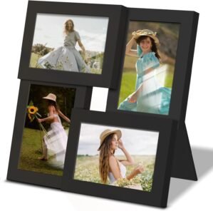 4×6 Collage Picture Frame Tempered Glass Front, Displays Four 4×6 Photo, Family Photo Collage Frame, Wall Decor Wall Hanging or Tabletop, Black