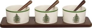 Portmeirion Spode Christmas Tree Holiday Serving Dishes – 7-Piece Set, Beige/Green, Ceramic Serving Bowl – Dip Bowls – Holiday Dinnerware, Dishwasher and Microwave Safe, Festive Tableware