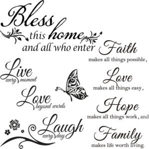 Zonon 3 Sheets Vinyl Wall Quote Stickers Love Faith Hope Family Inspirational Stickers Motivational Wall Decals Bible Verse Inspirational Sayings for Home School Decorations(Classical Style)