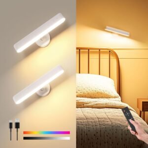 Wall Sconces Rechargeable 7500mAh Battery Operated Wall Lights Cordless LED Wall Lamp, Touch and Remote Control, 3 Colors Wall Lamps 360° Rotate Dimmable Brightness with 15 RGB Colors