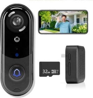Doorbell Camera Wireless 1080P, No Monthly Fee, Video Doorbell with Chime, 32GB SD/Cloud Storage,Night Vision, Motion Detection,2 Way Audio, IP66 Weatherproof, Real Time Alert (J1)