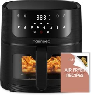 Air Fryer 8-in-1 with 6.3 Qt Capacity and Easy View Windows, Max 400F, 95% Less Oil, 100+ Recipes, Shake Reminder, Nonstick Basket for Roast, Bake, Dehydrate, Reheat, Broil-CT03