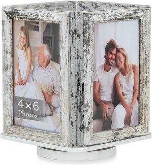 4×6 Picture Frames for Tabletop: Rotating Box Design – Wood Photo Frame 4 x 6 Standing on Desk Home Office for Couples Family, White