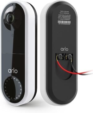 Arlo Essential Wired Video Doorbell – HD Video, 180° View, Night Vision, 2 Way Audio, DIY Installation (wiring required), Security Camera, Doorbell Camera, Home Security Cameras, White – AVD1001