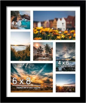 13×17 Picture Frame, Collage Picture Frame, Display Includes Three 4×4 Photos, Two 4×6 Photos and Two 6×8 Photos, for Available Horizontal Wall Mounting Display and Vertical, Black.