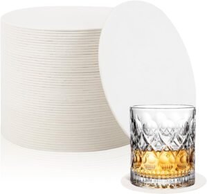 50 Pcs Paper Coasters （1MM）, 4 Inch Disposable Round White Cardboard Coasters for Weddings Parties Catering Bars DIY Crafts