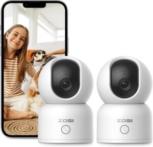ZOSI 2K Indoor Pan/Tilt Security Camera, 2 Pack C518 2.4G/5G Dual-Band WiFi Smart Home Cam, 360 Degree Baby Pet Monitor with Phone App, Human Detection, 2 Way Audio, Cloud & SD Card Storage, Plug-in