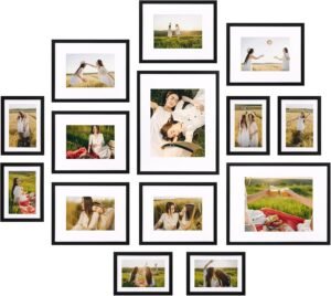 Giftgarden 14 Pack Black Picture Frames with Mat for Various Sizes Photos, Assorted Matted Frame Set Including Two 11×14, Six 8×10, Six 5×7, Gallery Frame Collage for Wall or Tabletop Display