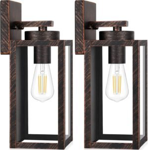 BesLowe 2-Pack Outdoor Wall Light Fixtures, Exterior Waterproof Wall Lanterns, Porch Sconces Wall Mounted Lighting with E26 Sockets & Glass Shades, Modern Wall Lamps for Patio Front Door, Brown